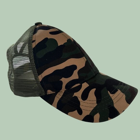 Camouflage Hat Cap Adult Stap Back Green Tan Mesh OSFA Baseball Camo Trucker Men - Picture 2 of 7